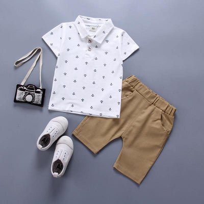Modern Luxury Baby Boys T shirt And Shorts Anchor Printed Children's Clothing in Elegant Deisgn