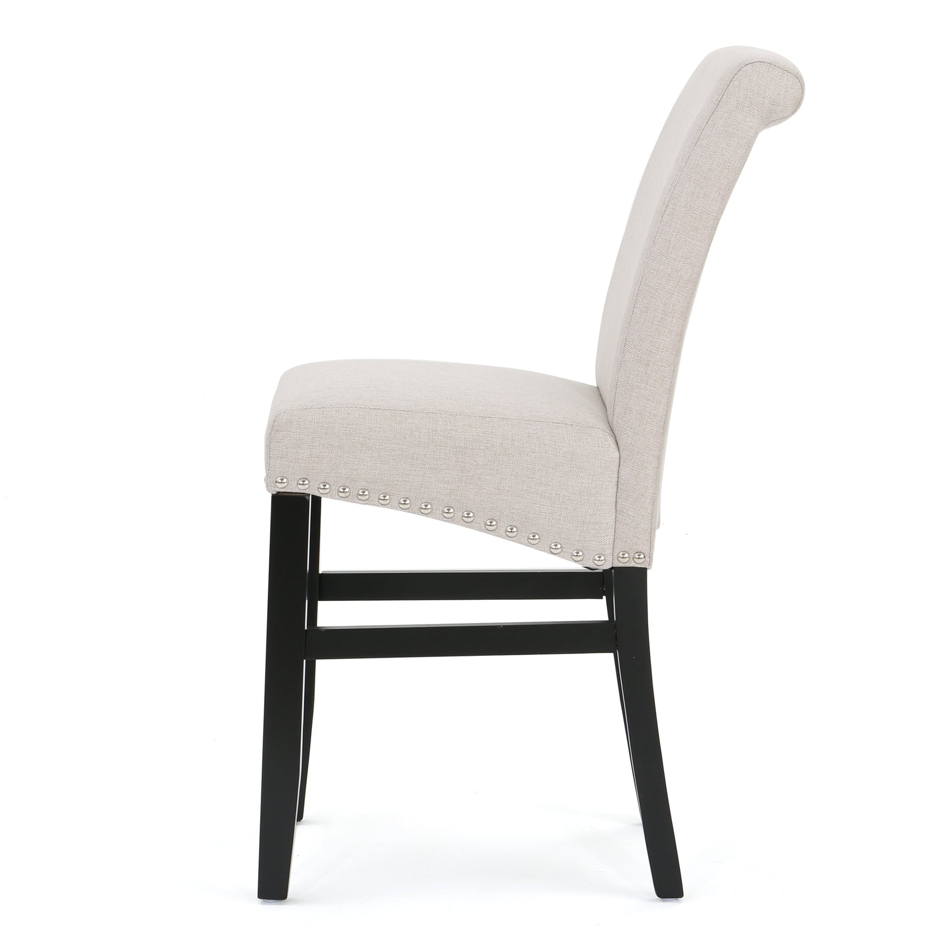25' Contemporary Upholstered Counter Stools with Nailhead Trim (Set of 2), Wheat/Matte Black, Fabric