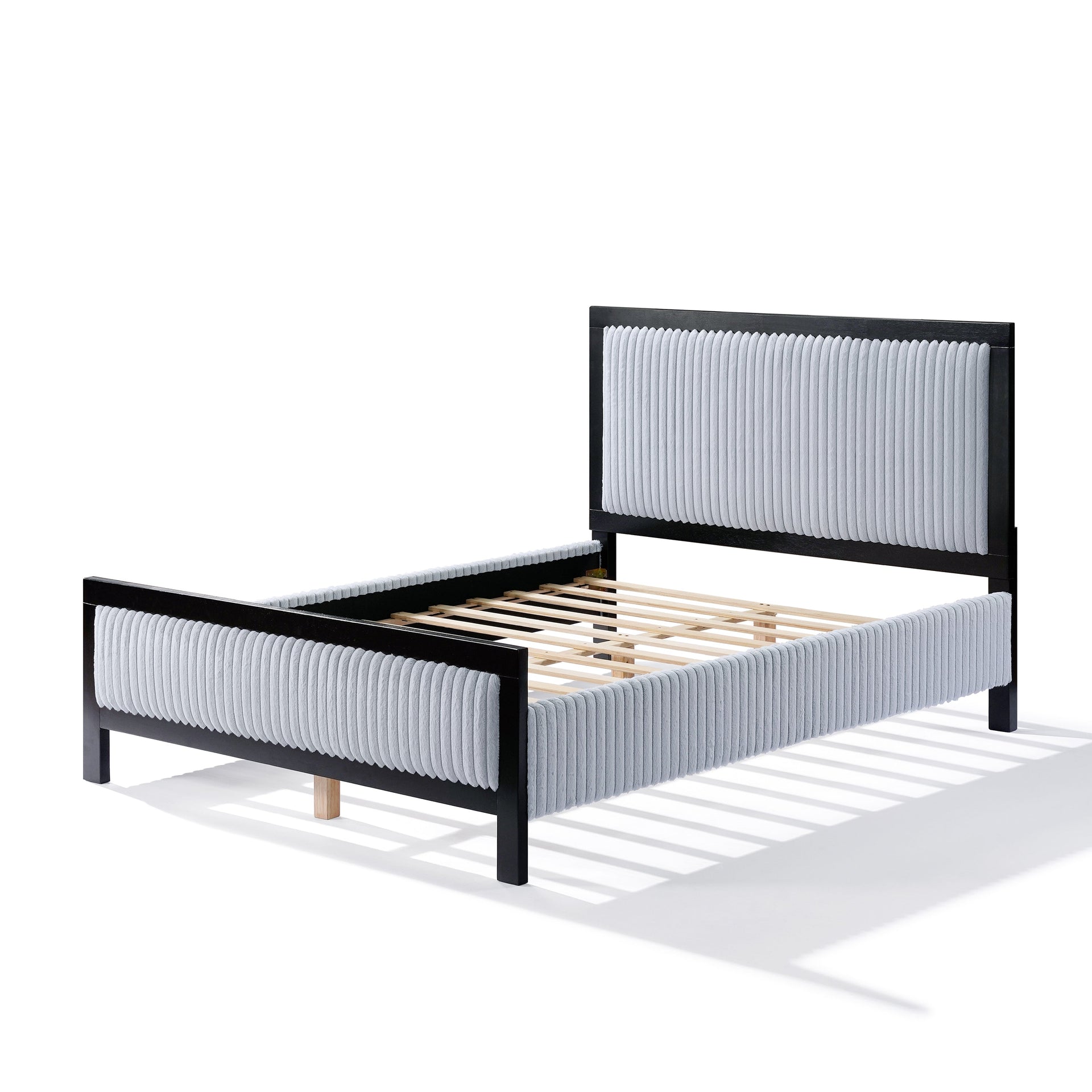 Queen Upholstered Bed with Fluffy Soft Headboard,Grey+Black Frame
