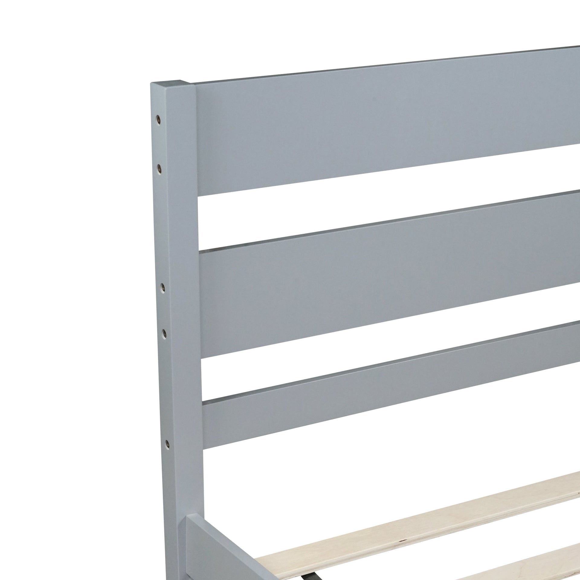 Twin Bed with Headboard and Footboard,Rubber Wood Bed,Grey
