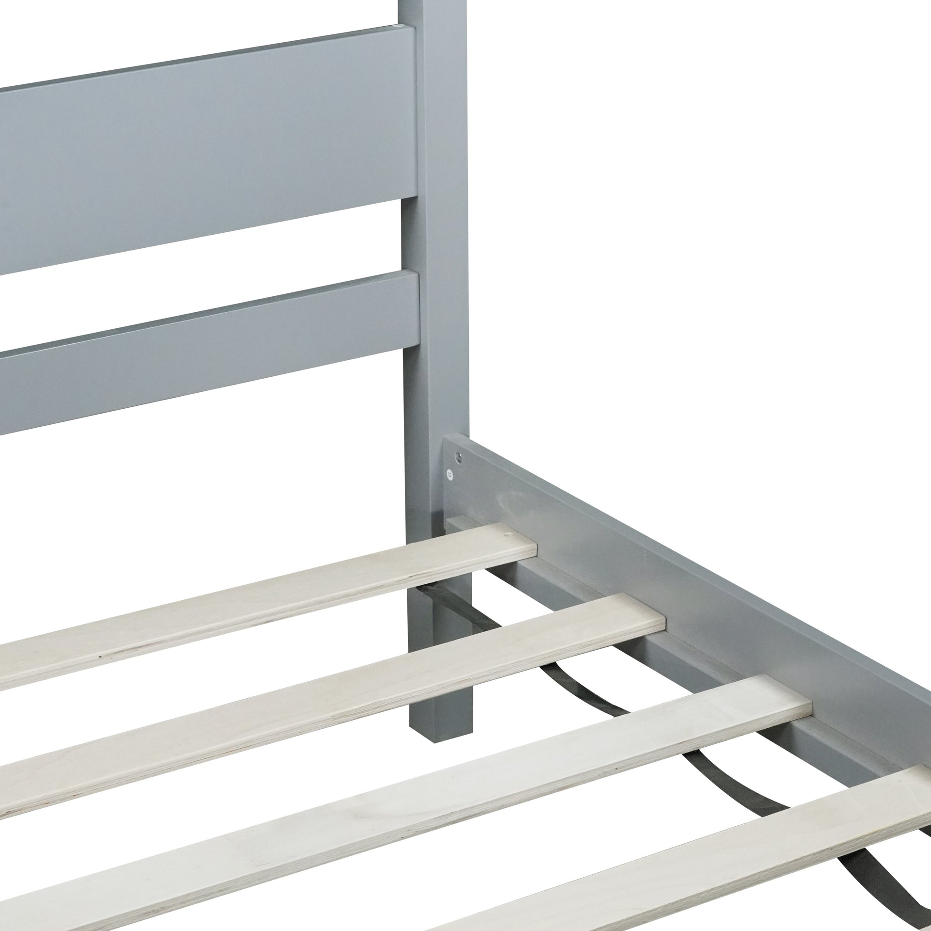 Twin Bed with Headboard and Footboard,Rubber Wood Bed,Grey