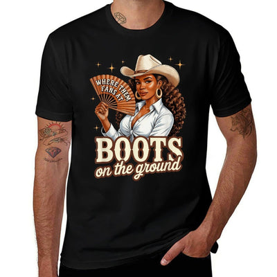 Boots On Ground Juneteenth Cowgirl Western Rodeo Black Women Easy-care T-Shirt