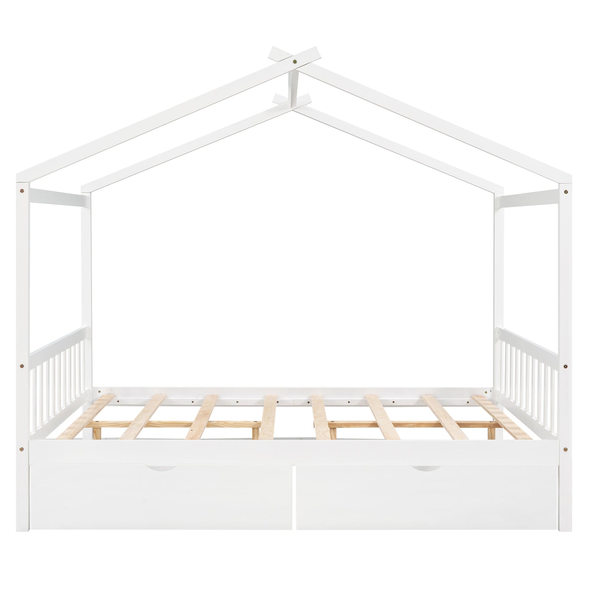 Full Size House Platform Bed with Two Drawers Headboard and Footboard,Roof Design White