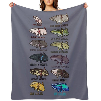 Axolotl Morphs And Colors Throw Blanket