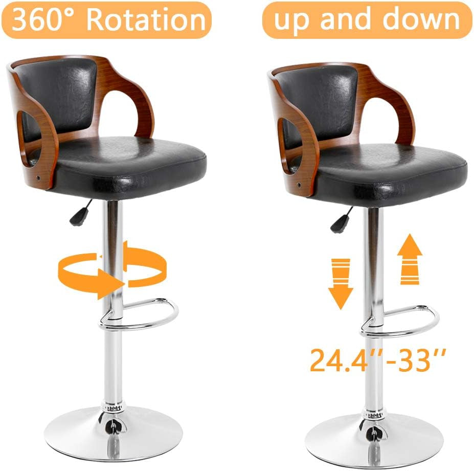 Modern Bar Stool Set of 2 Beech Barstools Height Adjustable Counter Stools Bar Chairs Swivel Bar Stool PU Leather Hydraulic Dining Room Chairs Home Kitchen Dining Room Stools