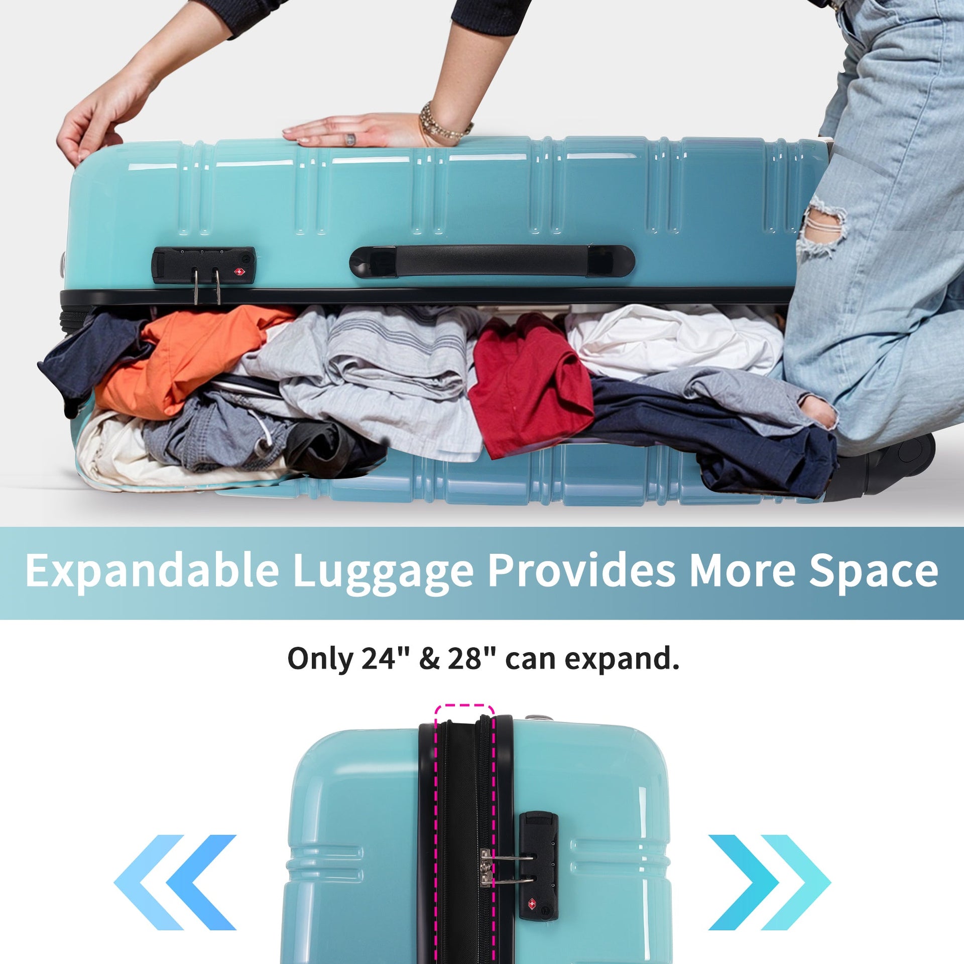 Hardshell Luggage Sets 3 Piece Gradient Color Expandable Suitcase with Spinner Wheels and TSA Lock Lightweight 20' 24' 28' Available,Gradient Blue
