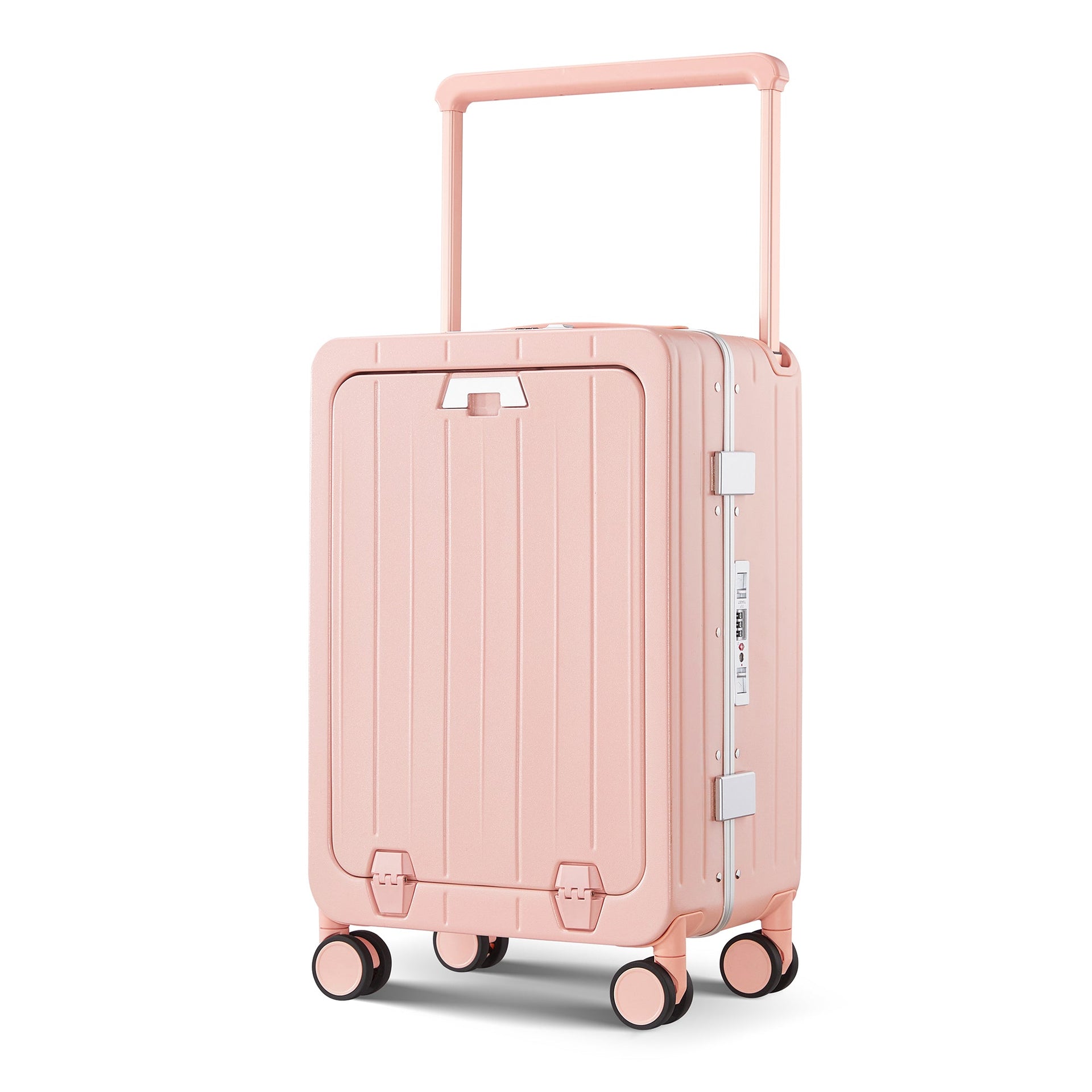 Aluminum Frame 20 Inch with Front Open Carry-on Luggage, PC Hard Shell Suitcase, Bounce Wide Handle Pull Rod Luggage with 360°Double Wheels, Built-In TSA Lock, Airline Approved Suitcase for Business