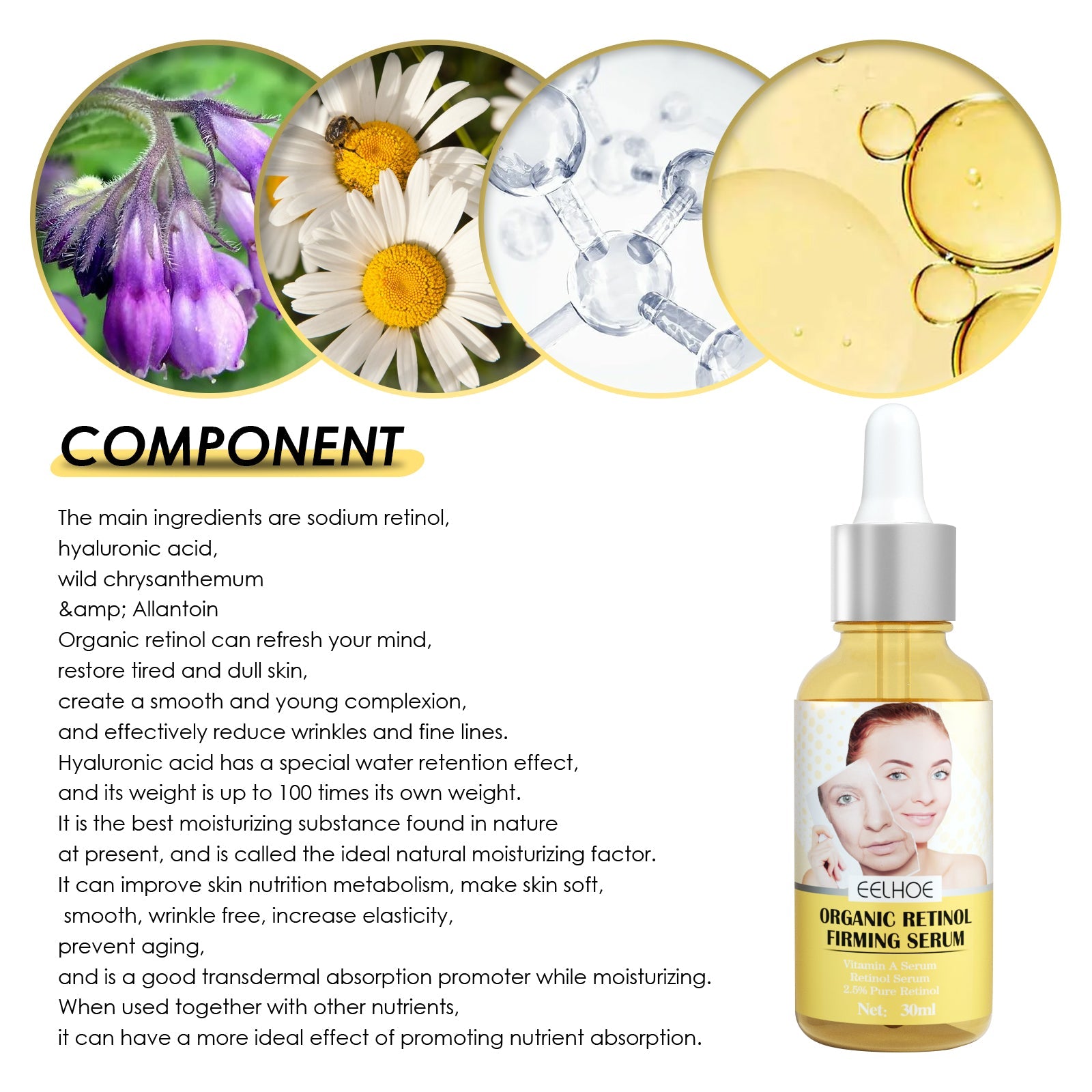 Retinol Firming Serum, Face Lift Firming Skin Hydrating Reduce Fine Lines Essence