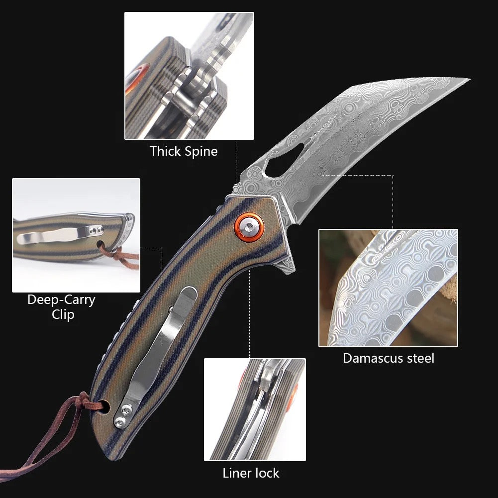 Scorpion Japanese Folding Pocket Knife with VG-10 Damascus Steel & G10 Handle