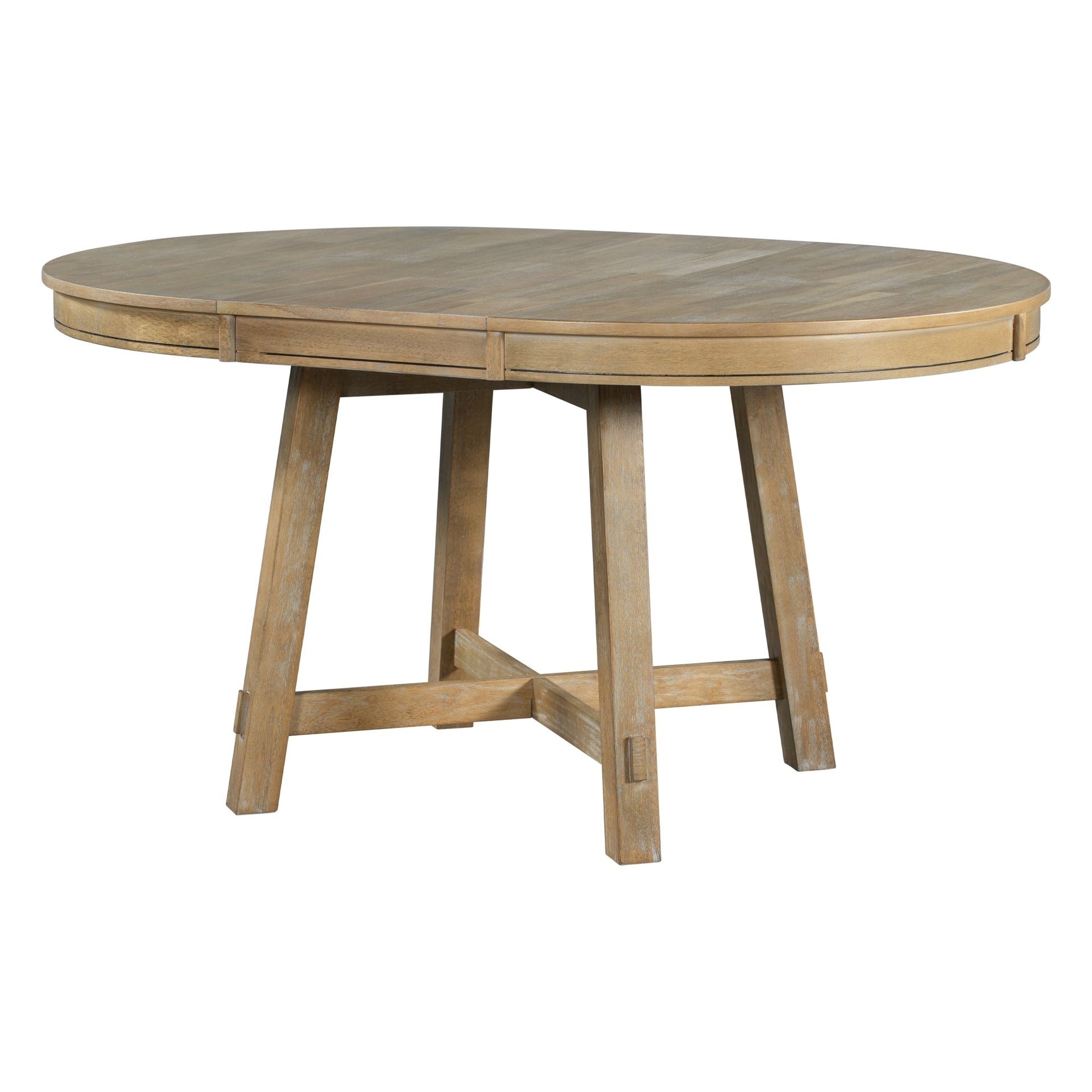 TREXM Farmhouse Round Extendable Dining Table with 16