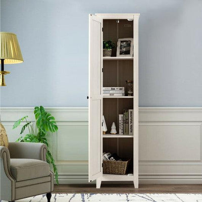 Linen Tower Bathroom Storage Cabinet Tall Slim Side Organizer with Shelf-White