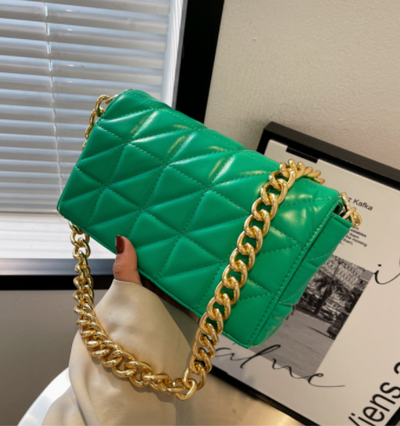 New Adorable Women's Handbag Green Small Flap Shoulder Bag In Thick Metal Chain Women's Clutch Bags Luxury Ladies Shoulder Purse