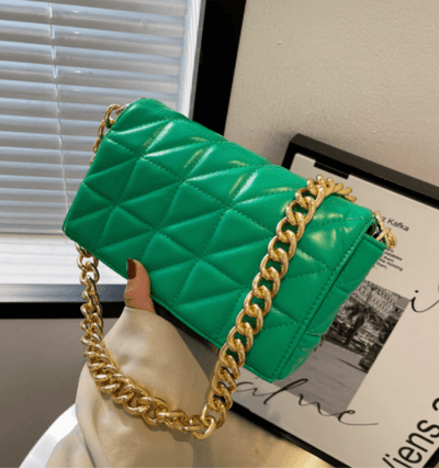 New Adorable Women's Handbag Green Small Flap Shoulder Bag In Thick Metal Chain Women's Clutch Bags Luxury Ladies Shoulder Purse
