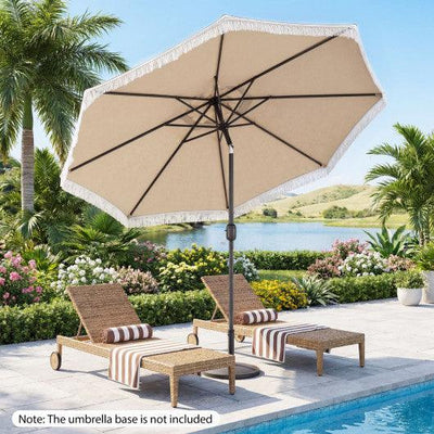 9 FT Patio Umbrella with Sun-Protective Canopy for Patio Garden Pool-Beige