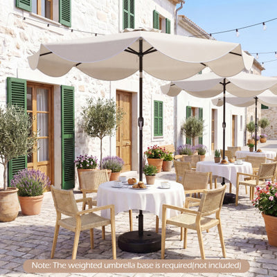 9 FT Scalloped Solar Patio Umbrella Market Table Umbrella with 24 LED Lights-Beige