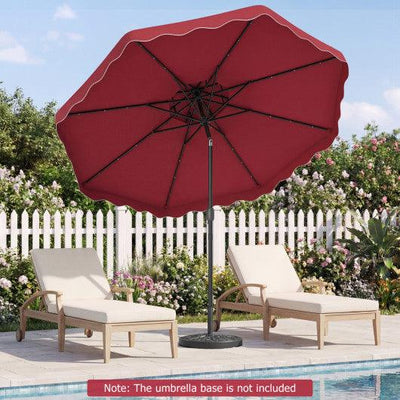9 FT Solar LED Patio Umbrella Push-Button Tilt and Crank 24 LED Lights and 8 Ribs-Red