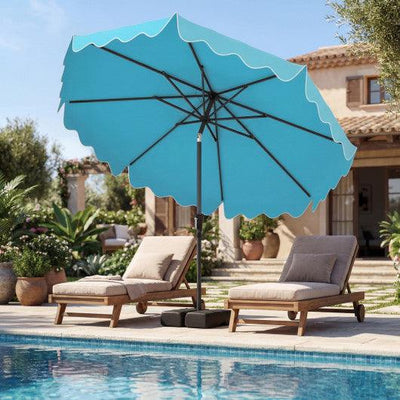 9 Feet Patio Umbrella with Weighted Base and Sandbags-Turquoise