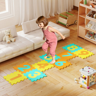 9 Pieces Interlocking Foam Puzzle Floor Mat with 3 Marker Discs-Yellow