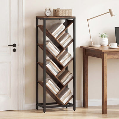 9-Tier Freestanding Bookcase for Hardcover Books-Rustic Brown