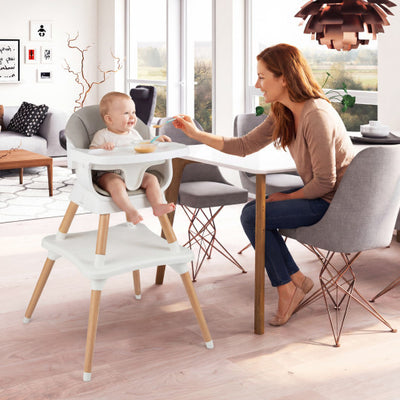 9-in-1 Convertible High Chair with Solid Wood Legs for Babies and Toddlers-White