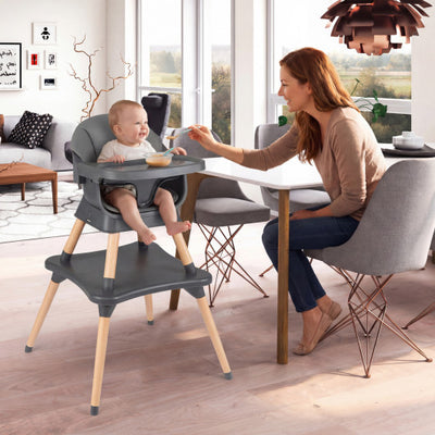 9-in-1 Convertible High Chair with Solid Wood Legs for Babies and Toddlers-Gray