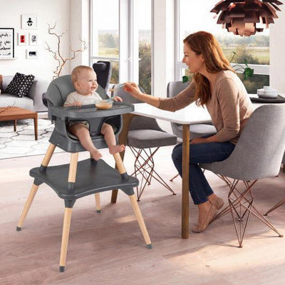 9-in-1 Convertible High Chair with Solid Wood Legs for Babies and Toddlers-Gray