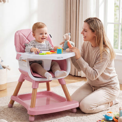 9-in-1 Convertible High Chair for Babies and Toddlers with Seat Cushion-Pink