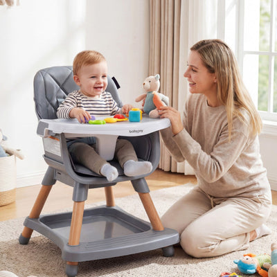 9-in-1 Convertible High Chair for Babies and Toddlers with Seat Cushion-Gray