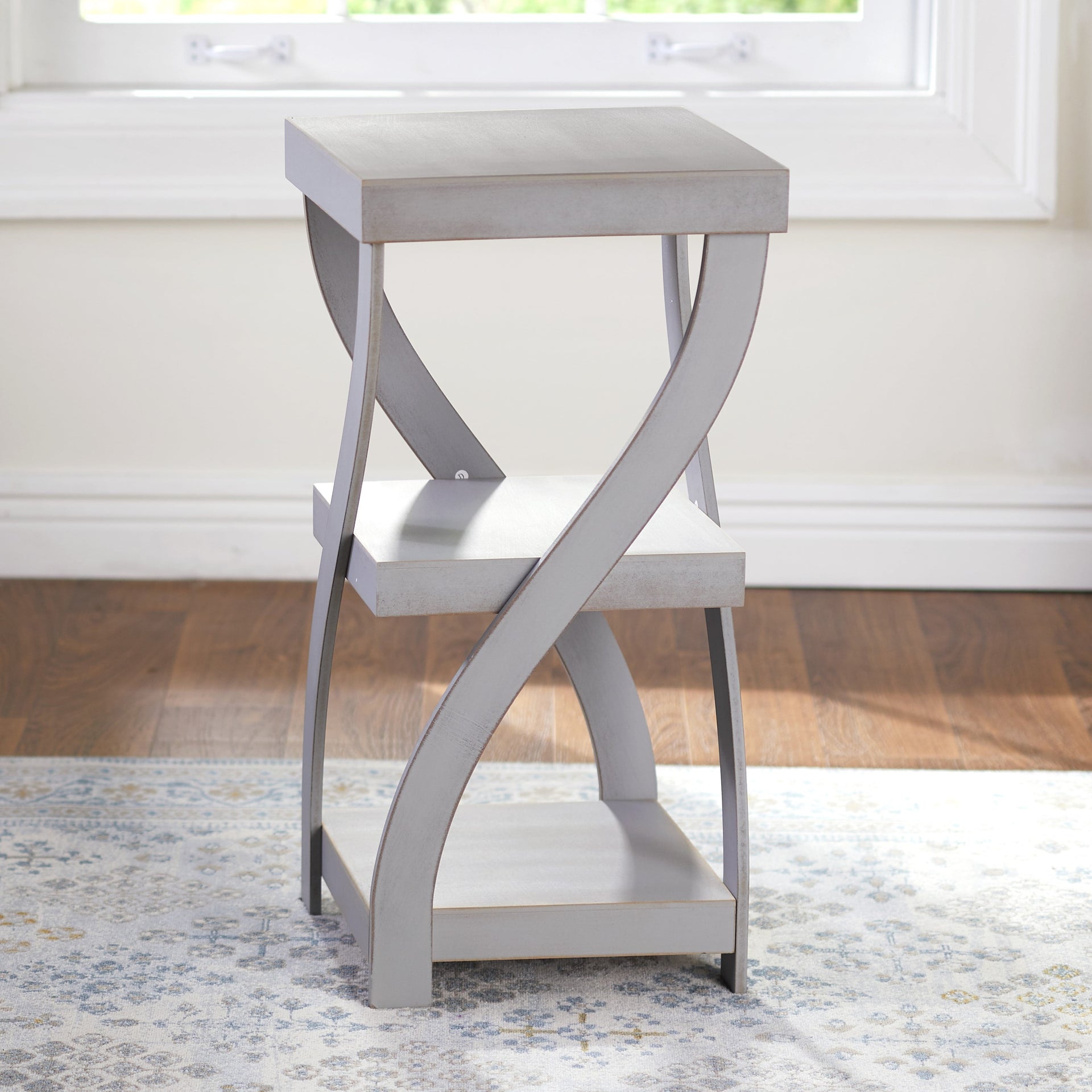 Antique Finish Twisted Side Tables - Distressed Gray