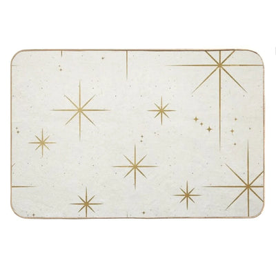 Gold Art Deco Stars Sparkle Pattern Astrology Astronomical Vintage Style White Background Bath Mat