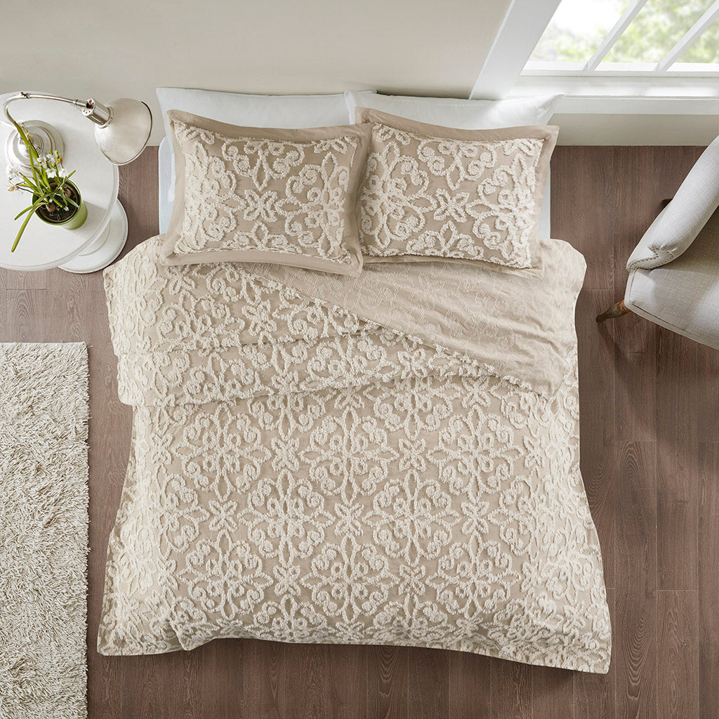 Sabrina 3 Piece Tufted Cotton Chenille Bedspread Set - Taupe