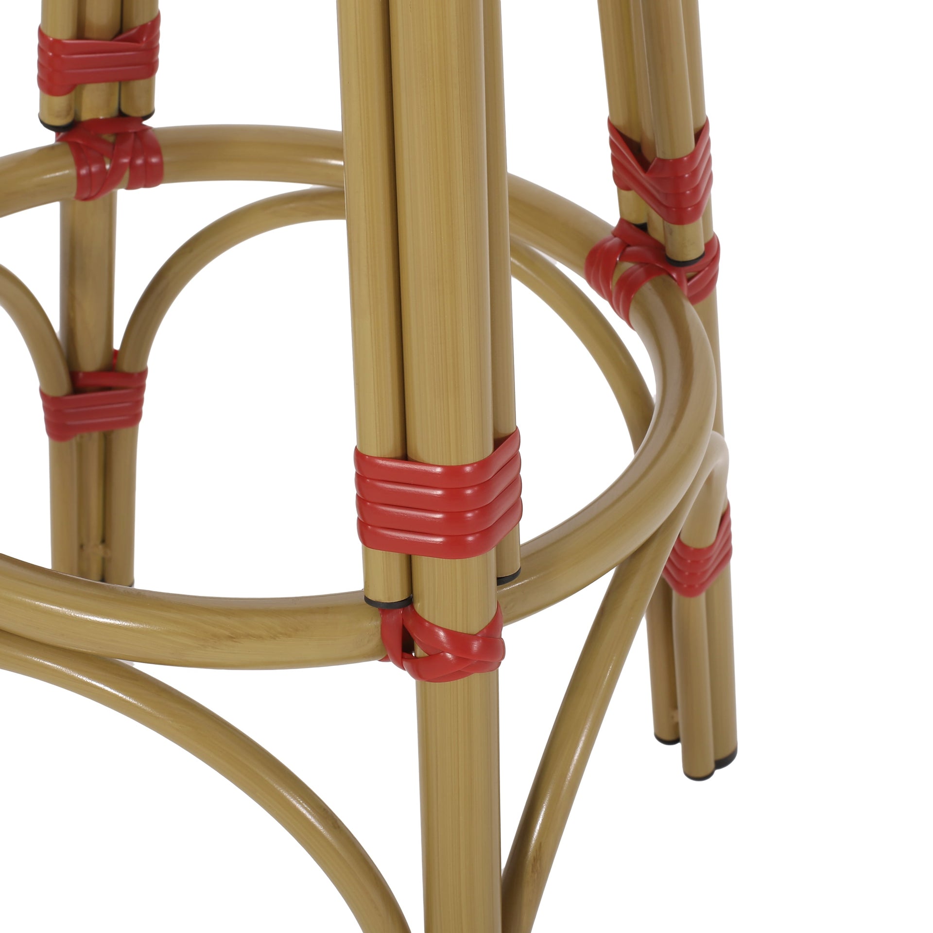 Outdoor PE Ratten and Aluminum 29.5' French Backless Barstools, Set of 2, Red, Bamboo Print Finish
