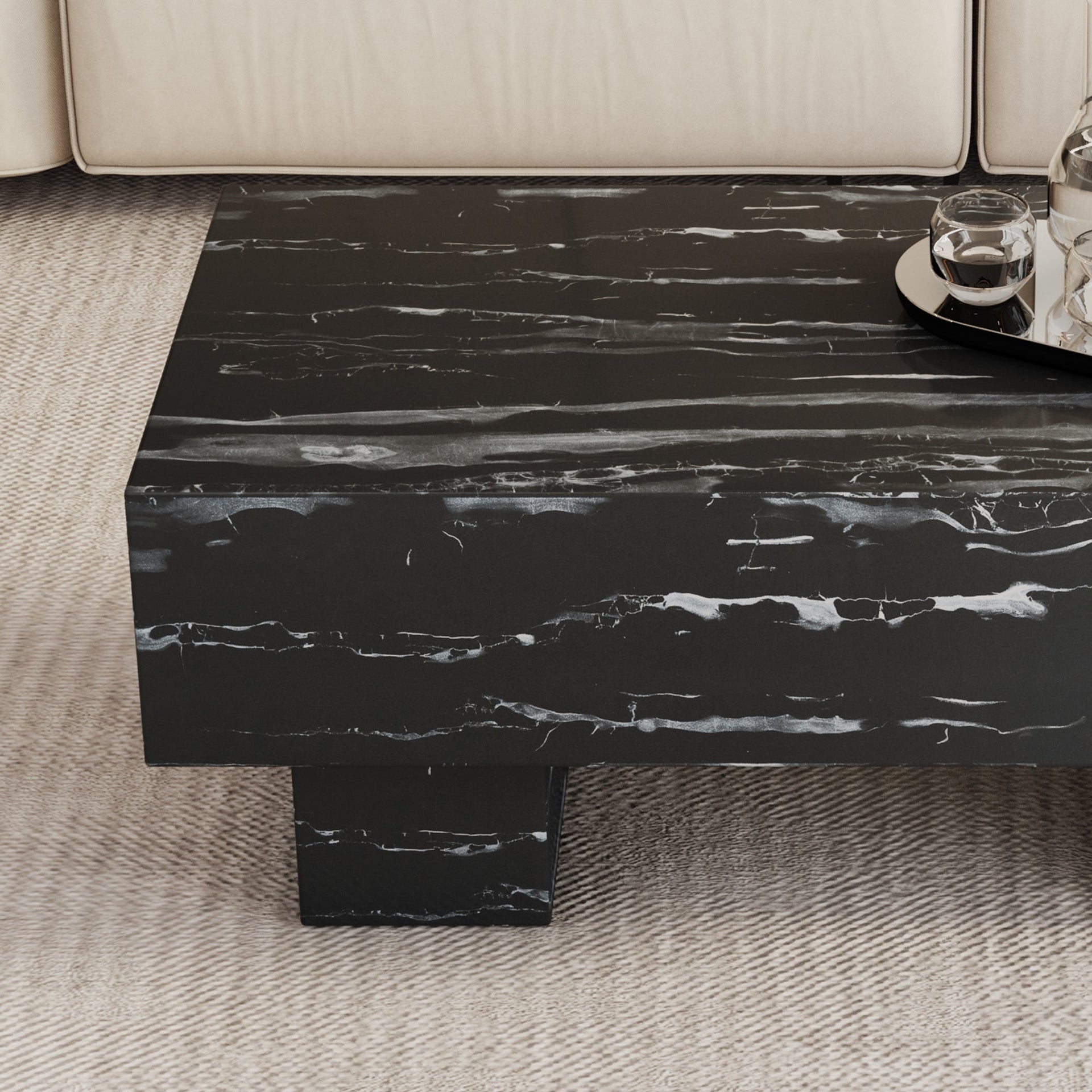 The black coffee table has patterns Modern rectangular table suitable for living rooms and apartments 43.3