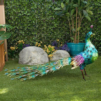 Alpine Corporation HEH378 Metal Jumbo Sized Majestic Peacock Decor, Elegant Garden & Patio Bird Statue, 33