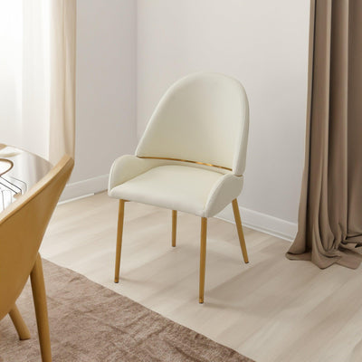 Dining Chair with PU Leather Beige color metal legs (Set of 2)(Foam + Beige + Meta)