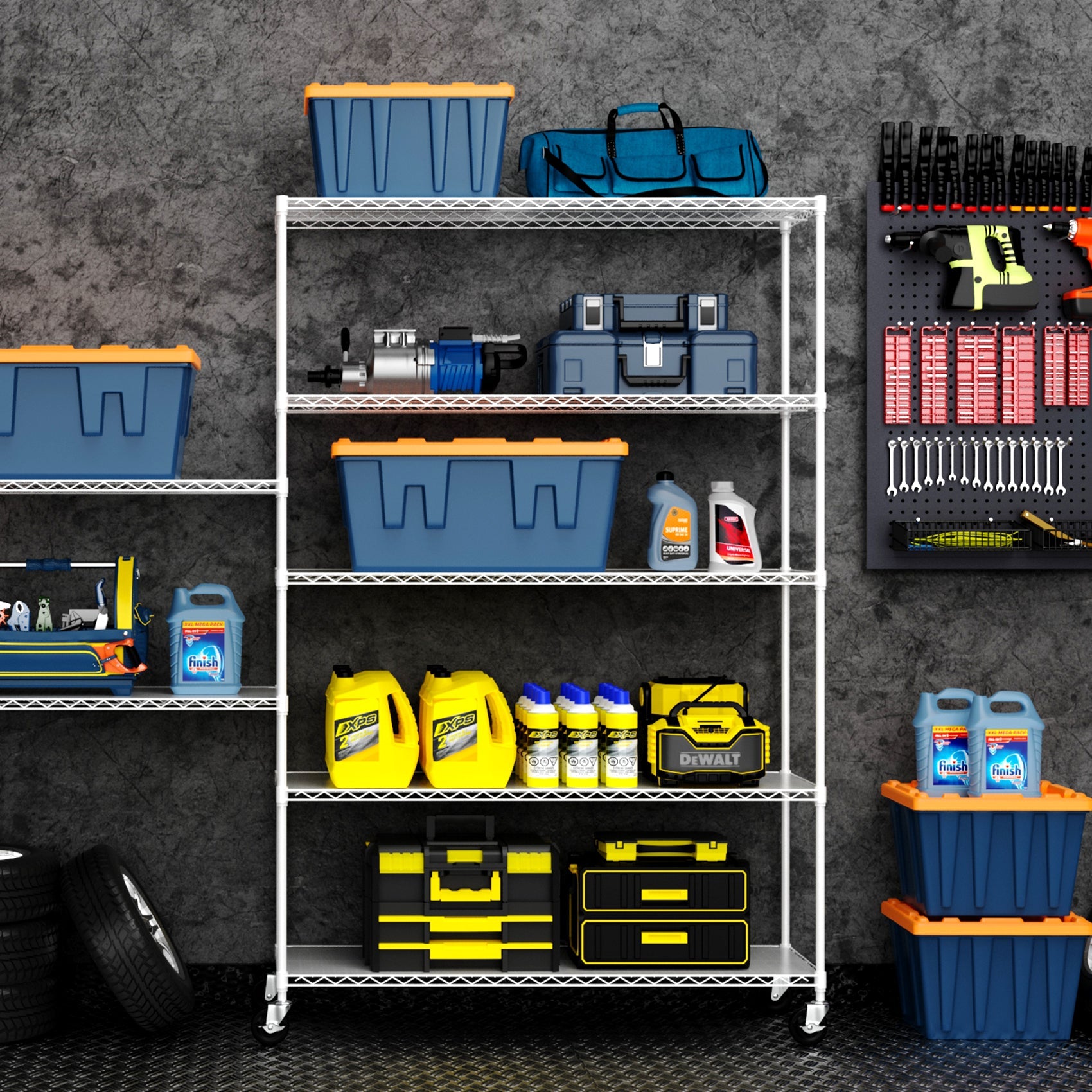 6 Tier Wire Shelving Unit 6000 LBS NSF Height Adjustable Metal Garage Storage Shelves with Wheels White
