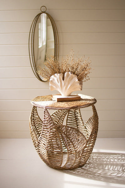 Seagrass Side Table with Fern Detail