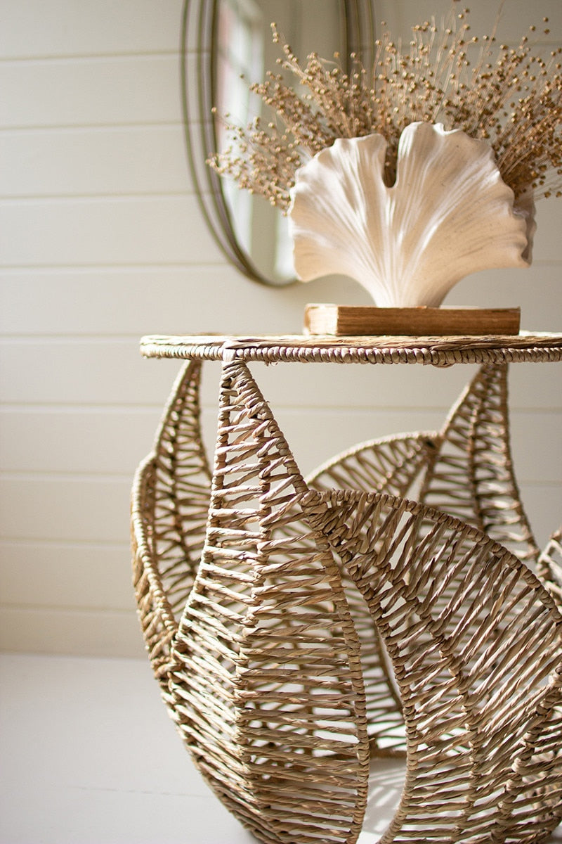 Seagrass Side Table with Fern Detail