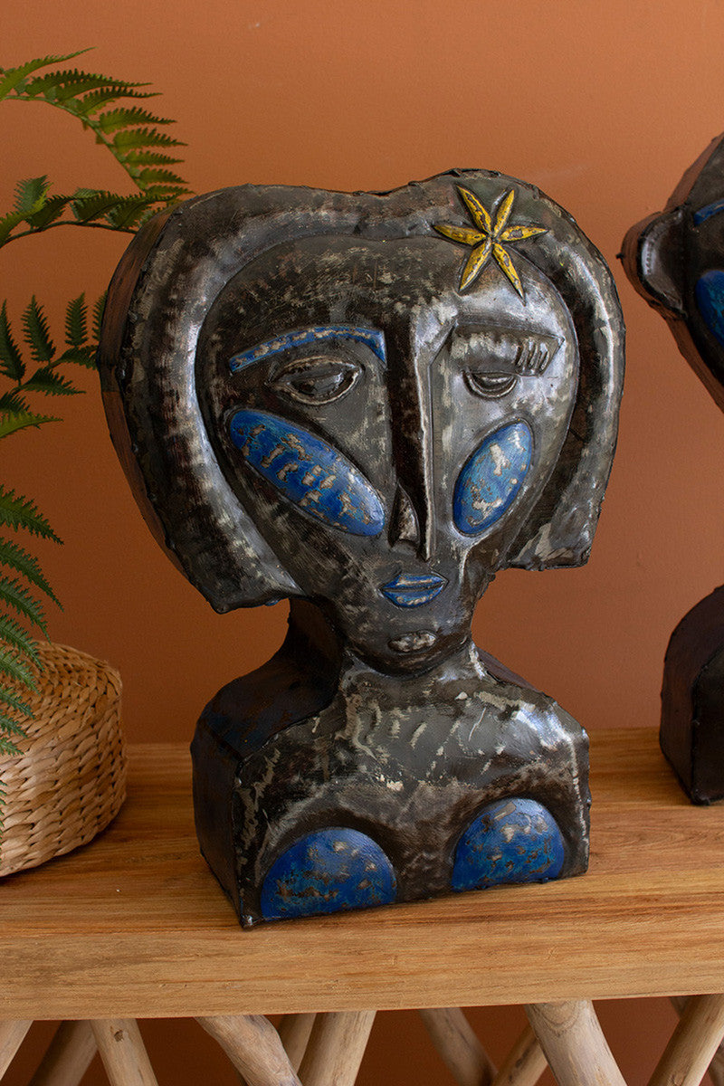 Set of 2 Hand-Hammered Painted People Tabletop Sculptures