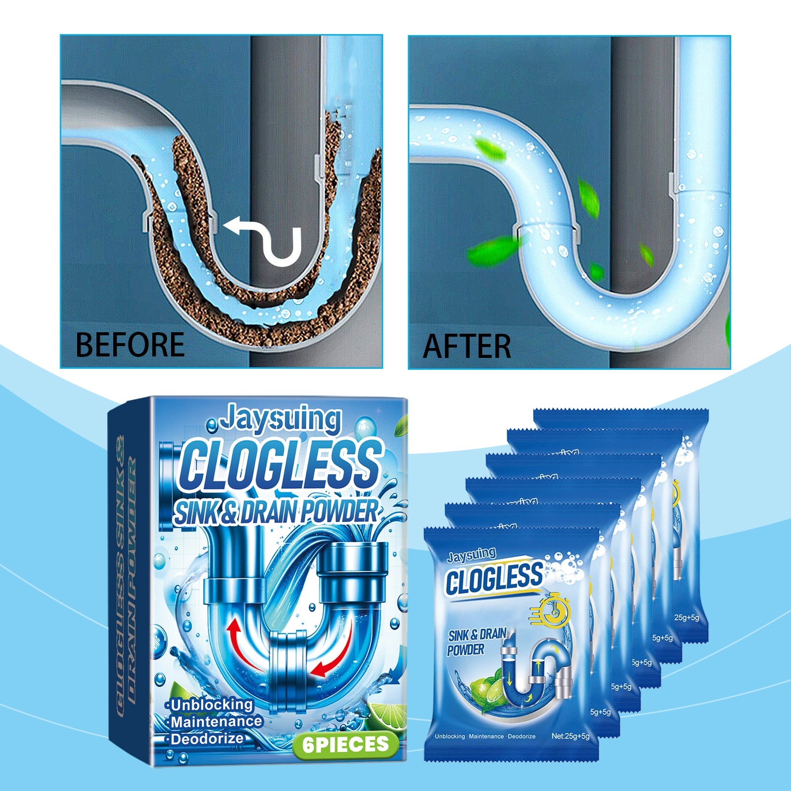 Pipeline Dredging Cleaning Powder To Dissolve And Dredging Sewage And Drain Grease Blocking Deodorant Powder