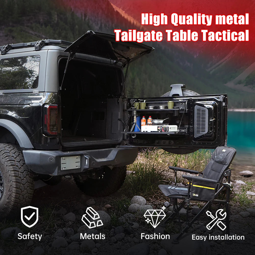 Tailgate Table & MOLLE Panel For Ford Bronco(2021-2024) - 2-Tier Camping Rack