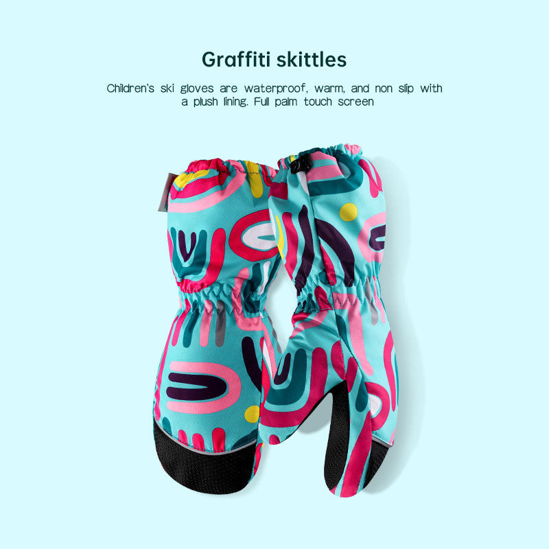 Winter children skiing gloves cycling waterproof windproof cashmere thick warm gloves children