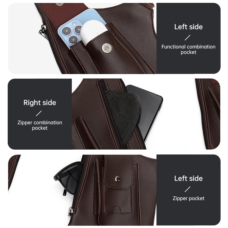 A medieval - style leather harness bag that is an anti - theft wallet, phone pouch, and suitable for men's Viking cosplay.