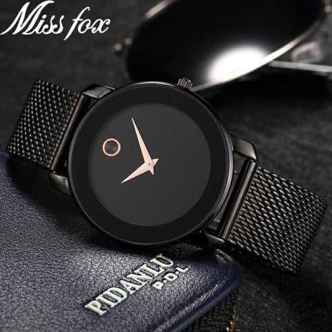 Clearance MISSFOX 2446 Unique Design Minimalist Watch Men Novel Stylish Male Watches Fashion Sports Quartz Wrist Watch For Men Women