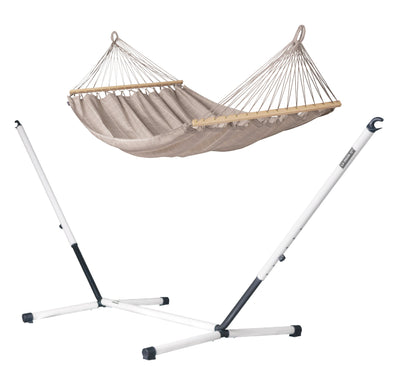 Nautico Cool Grey Outdoor R Almond - Weather-Resistant Double Spreader Bar Hammock with Powder Coated Steel Stand