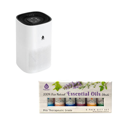 Pursonic Purify & Relax Home Wellness Bundle - True HEPA Air Purifier & 6 Pack of 100% Pure Essential Oils Blends