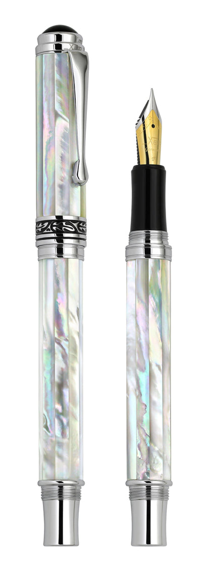 Xezo Maestro® White Mother of Pearl Fountain Pen (Fine Nib) - Chrome Plated