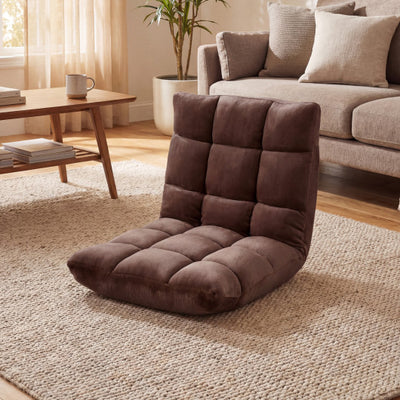Adjustable 14-position Cushioned Floor Chair-Coffee