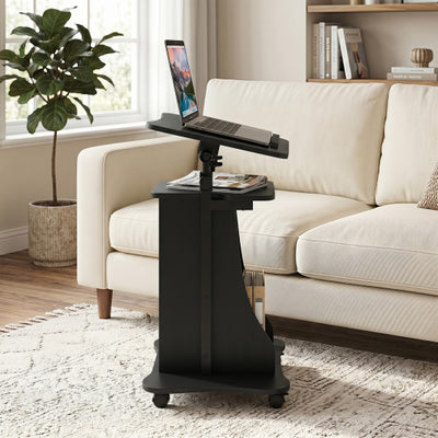 Adjustable Mobile Standing Desk Cart with Tilt Desktop and Cabinet-Black