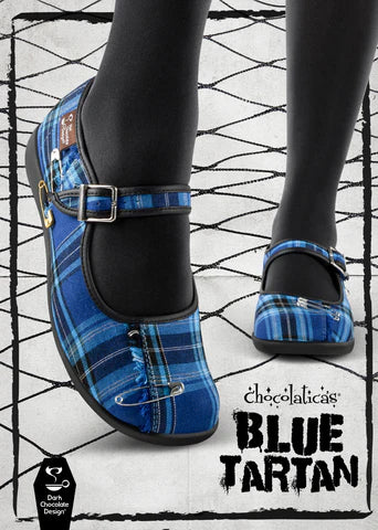 Hot Chocolate Design Chocolaticas® BLUE TARTAN Women's Mary Jane Flat Shoes - Only in Size 6